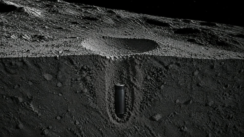 Penetrator embedded beneath the lunar surface